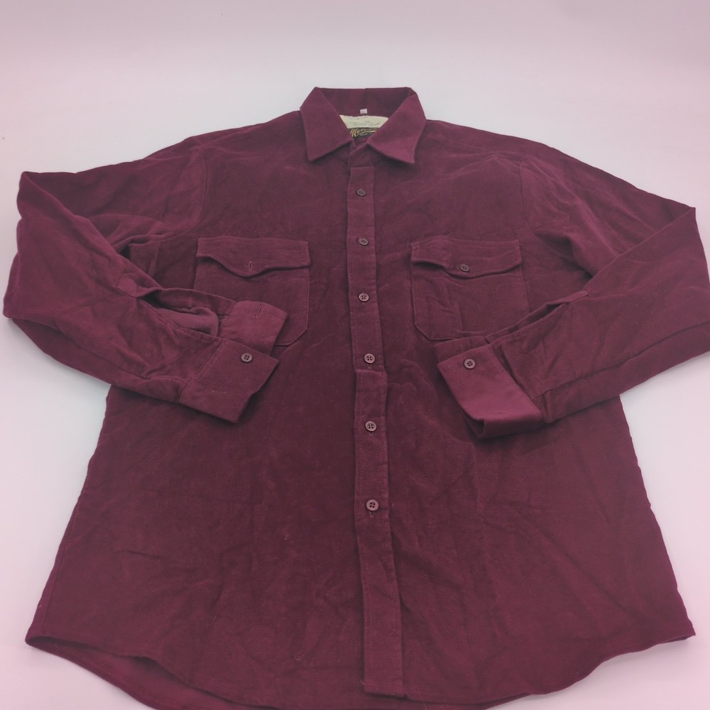 VTG Christopher Dawes Moleskin Shirt Mens L Maroon Burgundy Cotton Made in UK